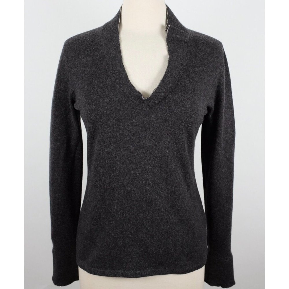 Brunello Cucinelli sz L 100% cashmere sweater monili trim gray